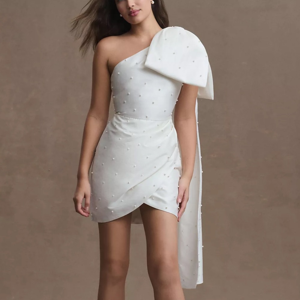 Sachin & Babi Pippa One-Shoulder Pearl-Embellished Mini Dress Size 12